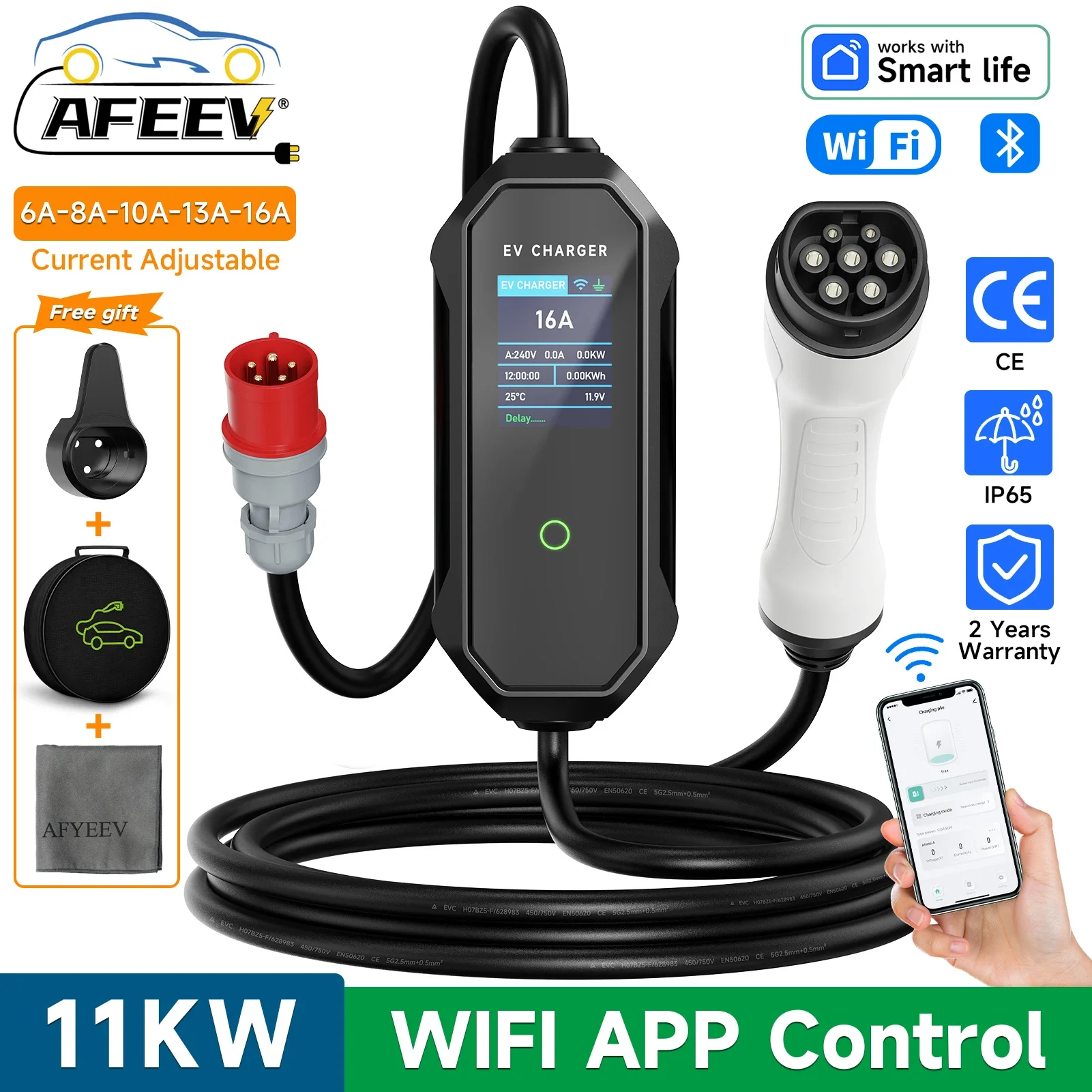 Type 2 Portable Ev Charger 11Kw Cee - AFEEV 11KW Type 2 EV Charger